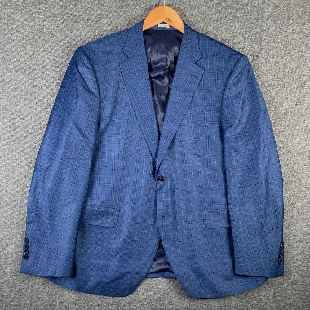 Peter Millar Blazer Jacket Men 46R Blue Windowpane Sport Coat Wool